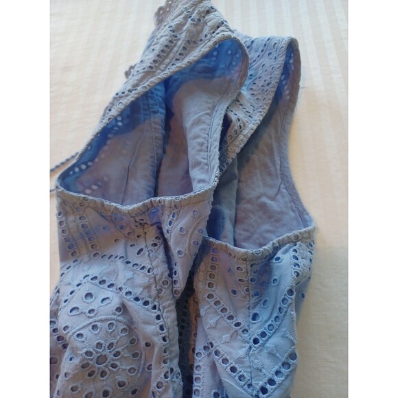 Sundance blue eyelet cotton blouse S lined pullover tank tassels preppy boho - Picture 9 of 9